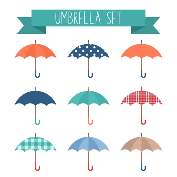 Set of cute flat style autumn umbrellas — Stock Vector