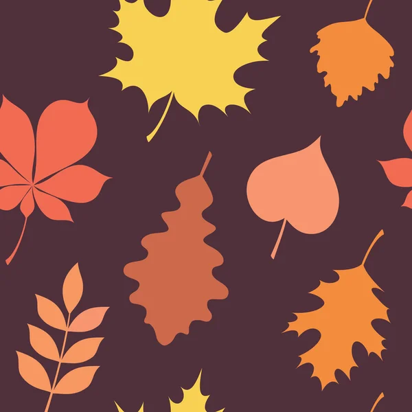 Autumn leaves silhouettes colorful seamless pattern — Stock Vector