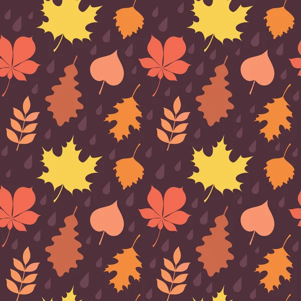 Autumn leaves silhouettes colorful seamless pattern — Stock Vector