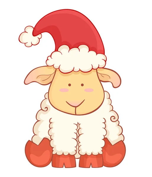 Cute cartoon baby schapen dragen KERSTMUTS — Stockvector