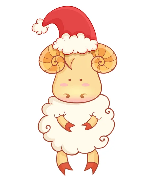 Cute cartoon baby schapen dragen KERSTMUTS — Stockvector