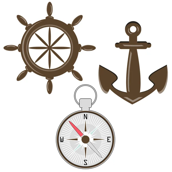 Set of helm, compass and anchor — Stock Vector