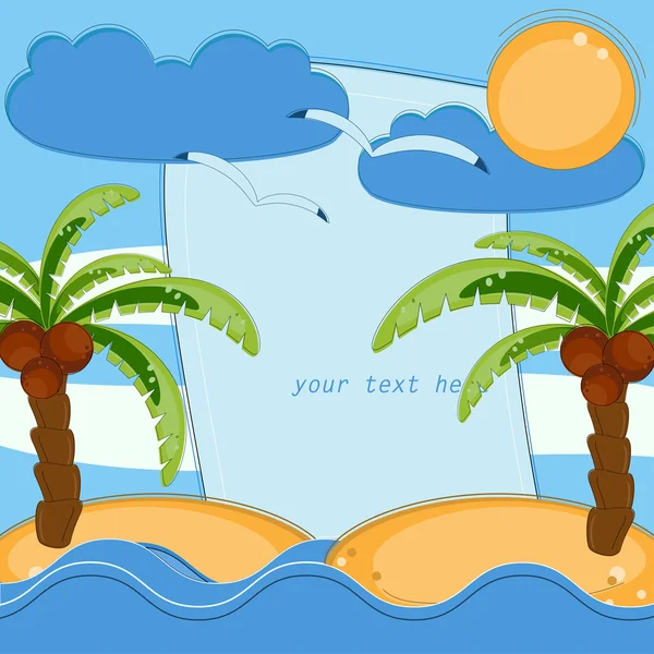 Greeting card with palms and sea — Stock Vector