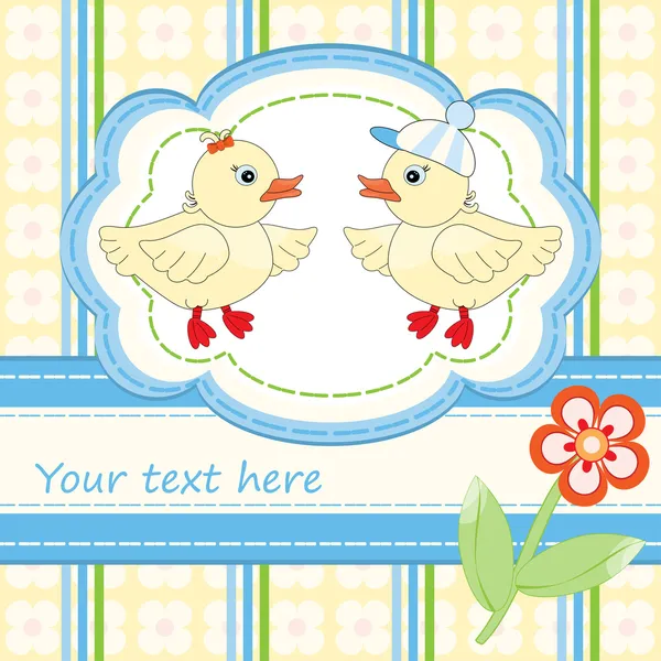 Baby shower with cute duck pattern — Stock Vector