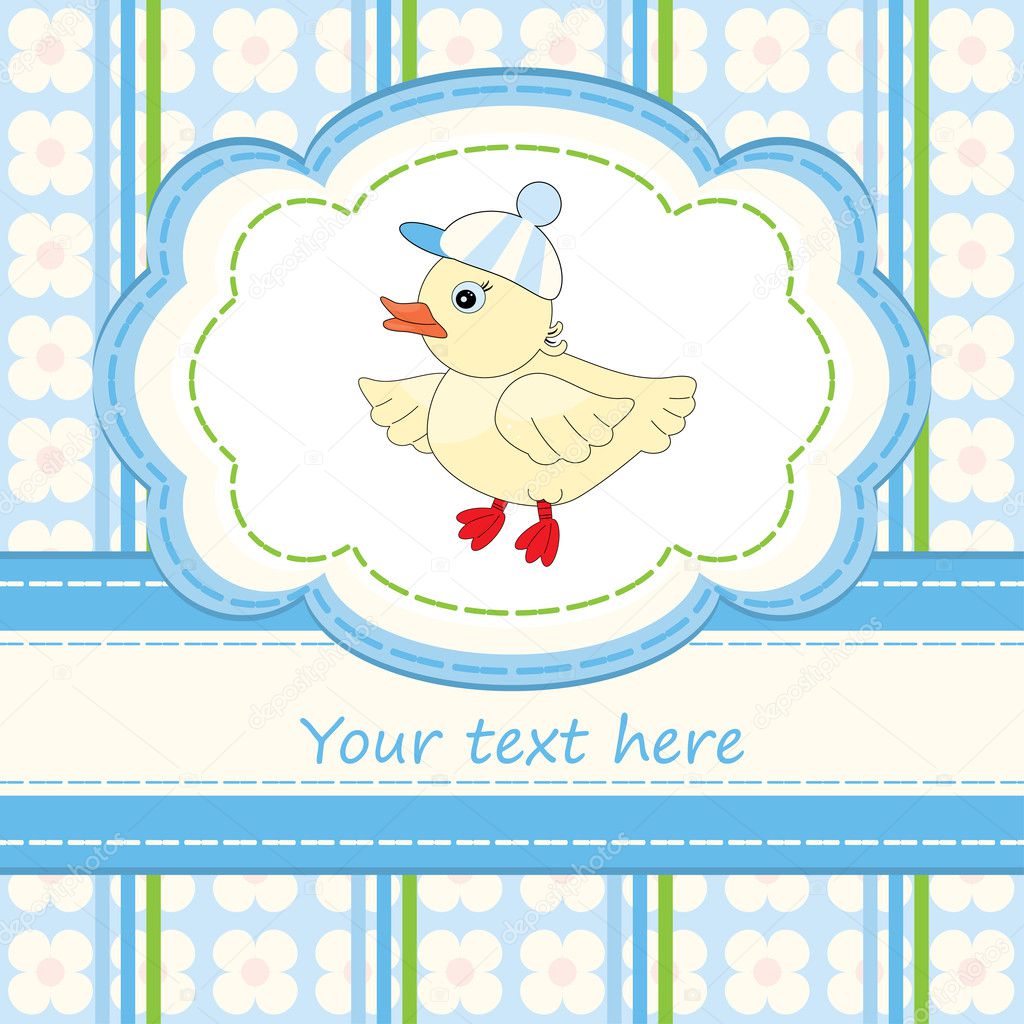 Greeting card with cute duck for babies