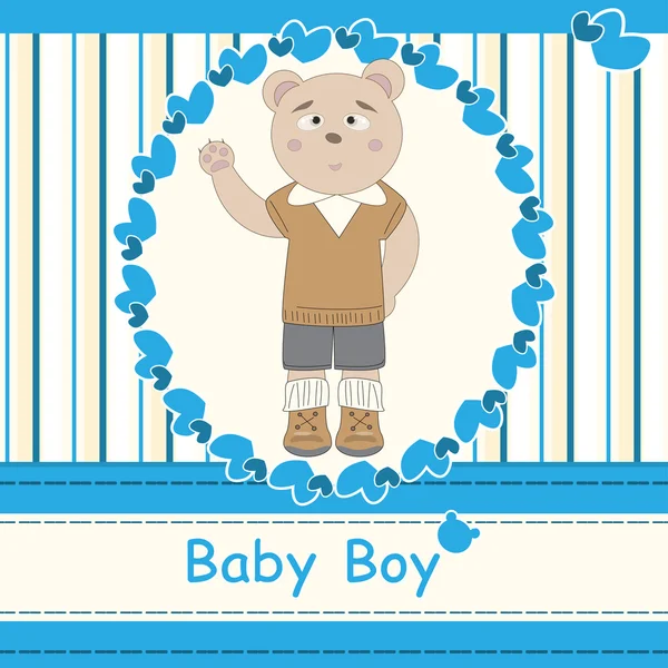 Baby shower invitation with cute bear boy — Stock Vector