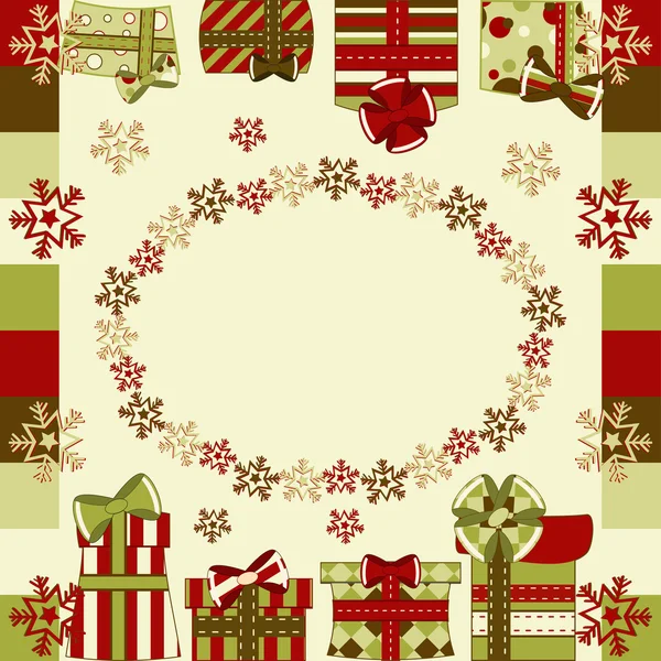 Weihnachts- und Neujahrsgrußkarte mit Geschenken — Stockvektor
