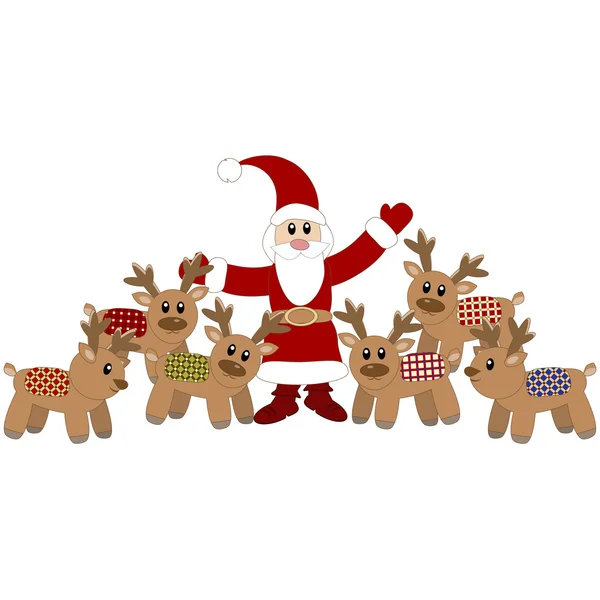 Santa Claus and cute deers. Vector illustration — Stock Vector