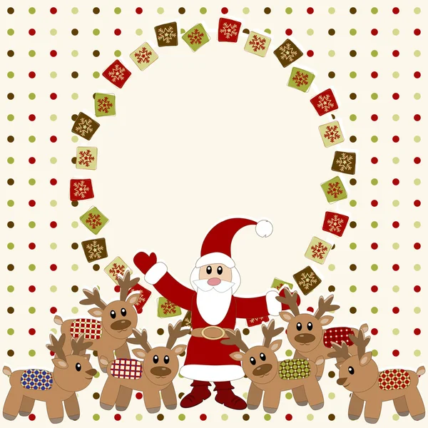 Mutlu Noeller ve mutlu yeni yıl kartı santa ve geyikler — Stok Vektör