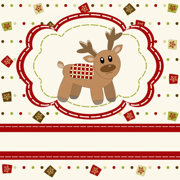 Natale e Felice Anno Nuovo Carta con cervo carino — Vettoriale Stock