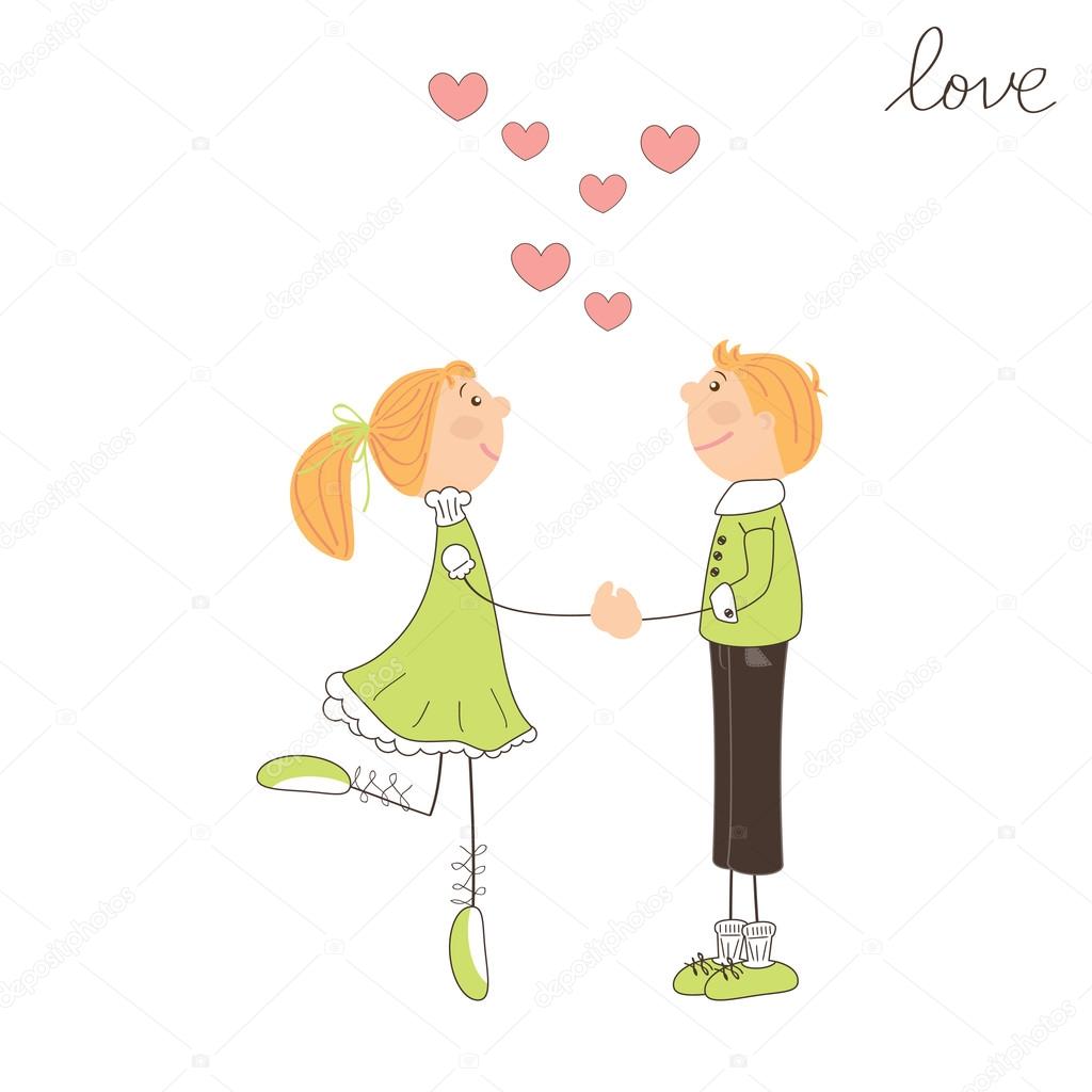 Boy and girl fall in love. Valentine day illustration