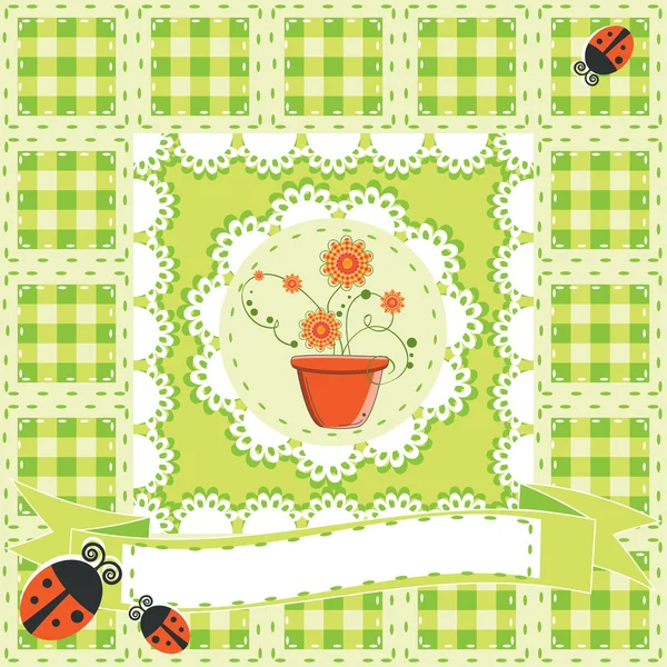 Greeting card with flowers in pot — Stock Vector