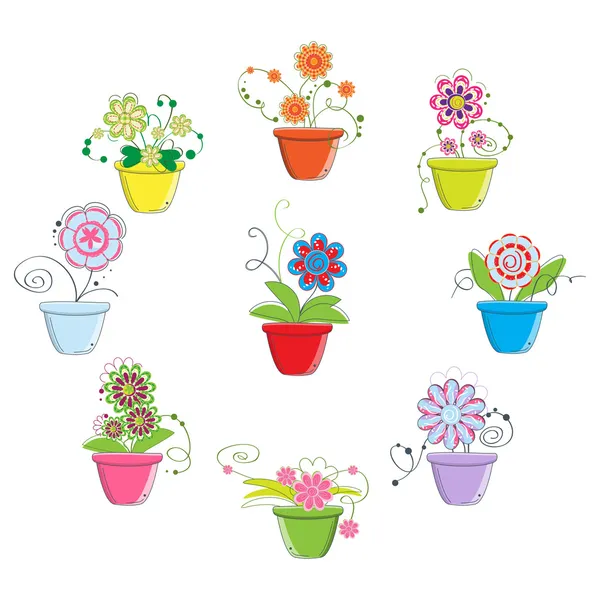 Set di fiori in vaso — Vettoriale Stock