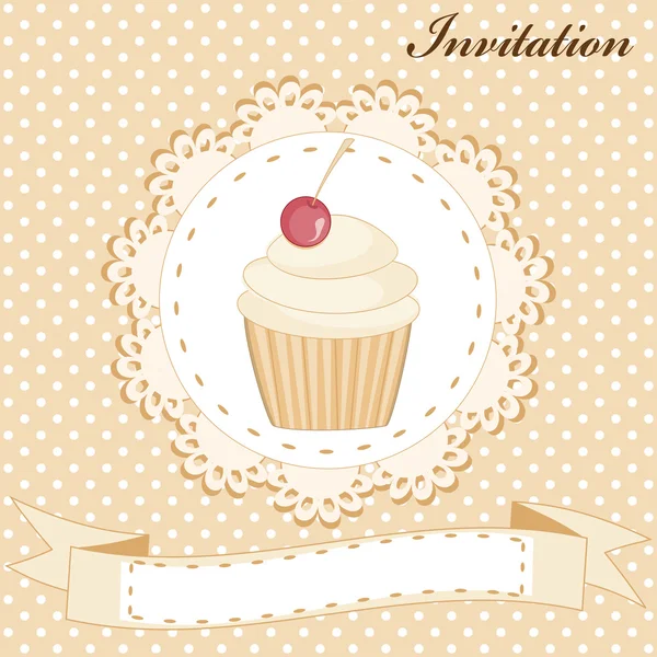 Invitation card with cute vanilla cake and cherry — Stock Vector
