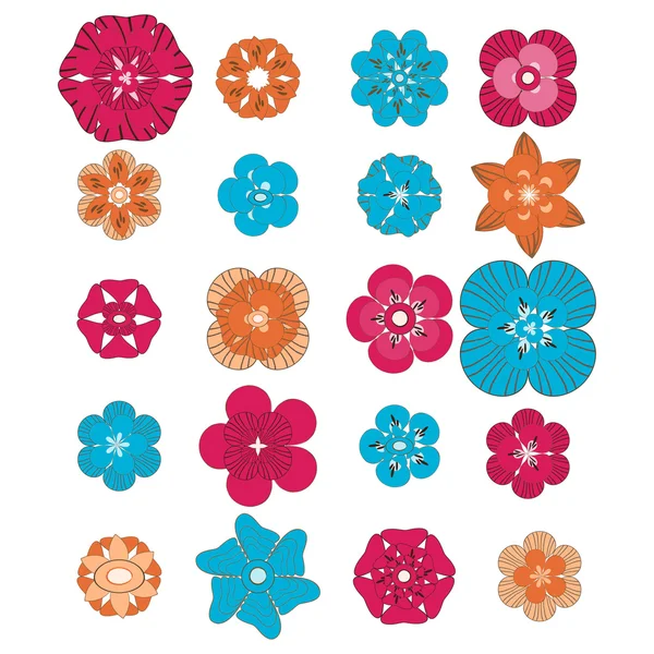 色とりどりの花々のセット — ストックベクタ