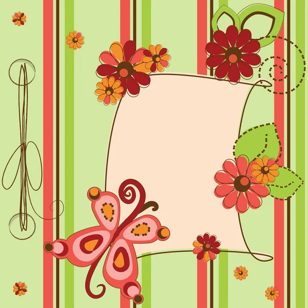Ευχετήρια κάρτα με λουλούδια και πεταλούδα — Διανυσματικό Αρχείο