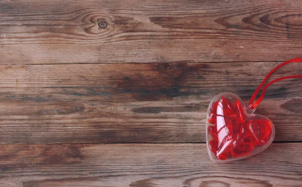 Día San Valentín Corazón Transparente Sobre Mesa Madera Estilo Vintage Imagen de archivo