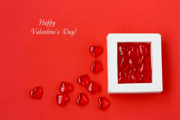 Valentinstag Rote Grußkarte Herzchen Weißem Kasten Draufsicht Platz Für Text Stockbild