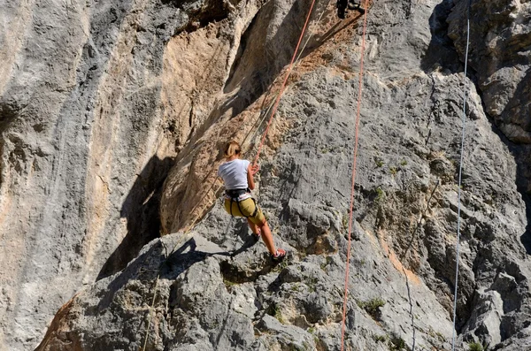 Özgür kadın dağcı — Stok fotoğraf