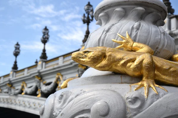 Standbeeld van gouden salamander — Stockfoto