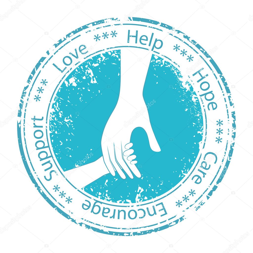 Hand of the child in father encouragement help stamp. support moral logo. Vector icon illustration. Element for design.