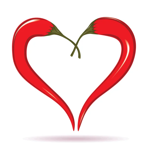 Kalp şekli oluşturan iki pul biber. sıcak sevgilisi sembolü. — Stok Vektör