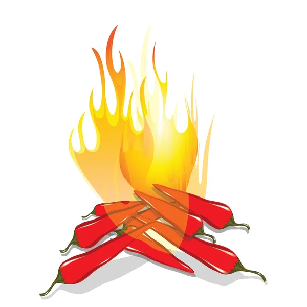 Hot chilli pepper in fire — Stock Vector
