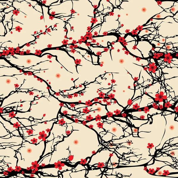 Flor sin costuras patrón de fondo árbol japonés flor de cerezo. Sakura realista vector naturaleza ilustración . — Vector de stock