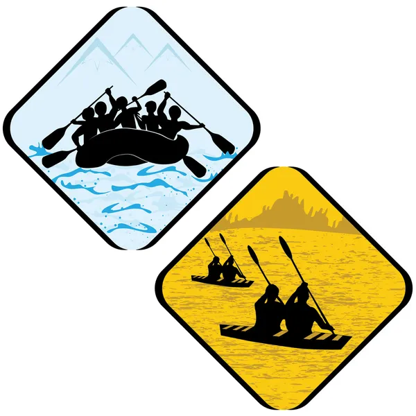 Tengeri vízisport evezés-rafting kajak, ikon, szimbólum jel piktogram. — Stock Vector