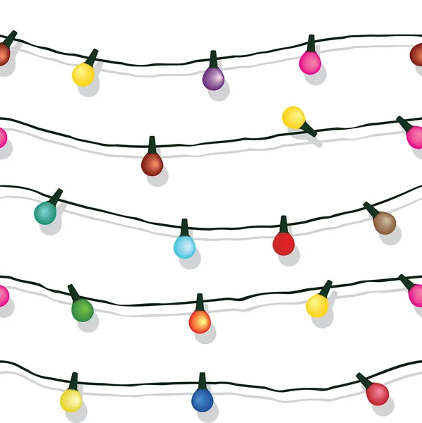 Seamless string of Christmas lights isolated on white — Stock Vector