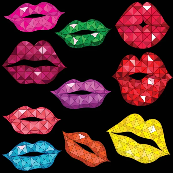 Conjunto de lábios brilhantes em beijo macio . — Vetor de Stock