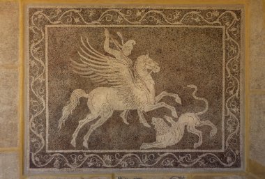 Mosaic on wall in the Archaeological museum of Rhodes Greece.