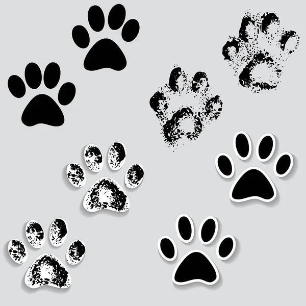 Animal gato pata pista pies imprimir iconos con sombra . — Vector de stock