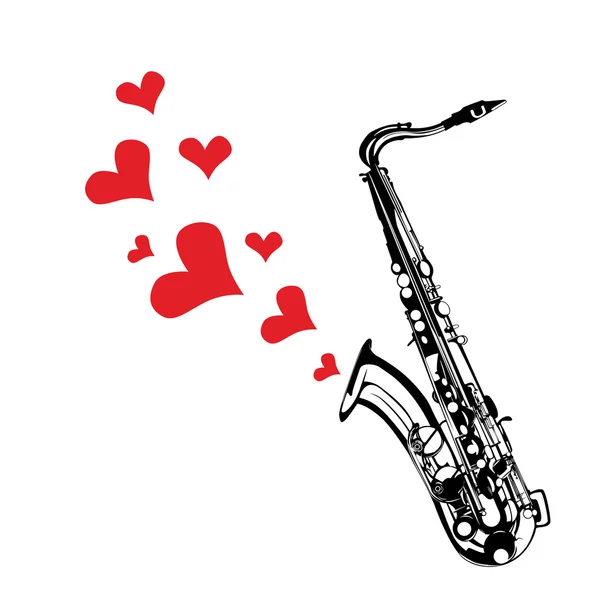 Saxofón musical ilustración tocando una canción de amor — Vector de stock