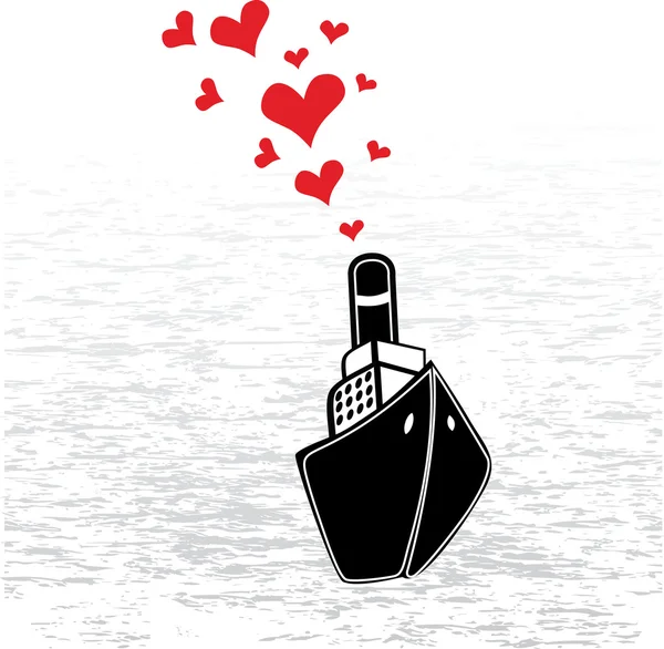 Steamship and hearts. — Stock Vector