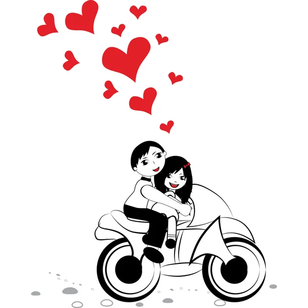 Man and woman in love on motorcycle — Stock Vector