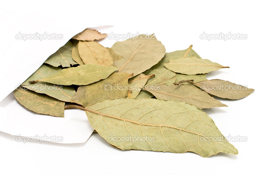 Bay leaves in white paper bag