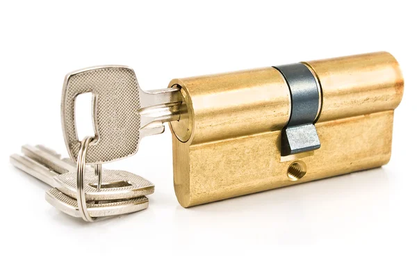 Brass cartridge cylinder with keys — Stock Photo, Image