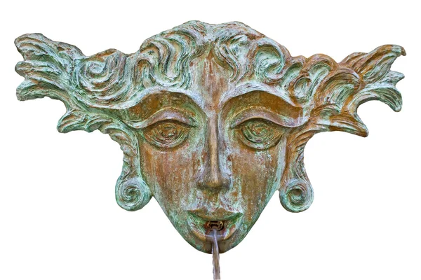 Antieke bronzen vrouwelijke masker op een fontein — Stockfoto