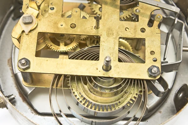 Inside mechanism of old alarm clock — Stok fotoğraf