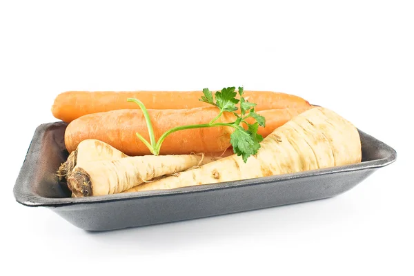 Fresh carrot and parsley with root — Stock Photo, Image