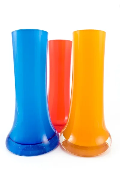 Tre färgstarka glas vaser — Stockfoto