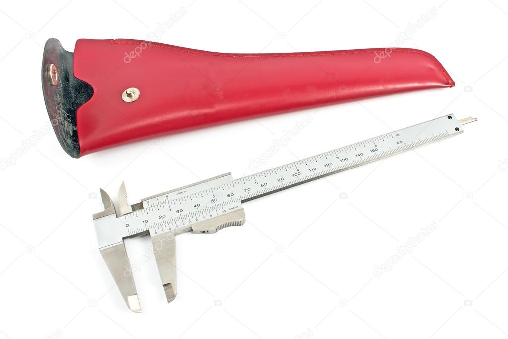 Vernier caliper with red leather case