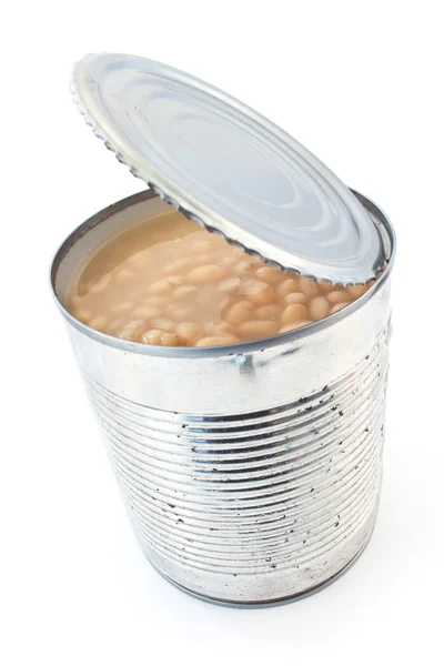 Open tin can of beans — Stock Photo, Image