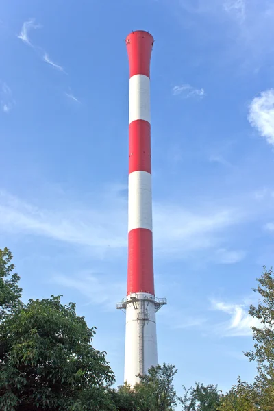 Camino industriale rosso e bianco nella foresta — Foto Stock