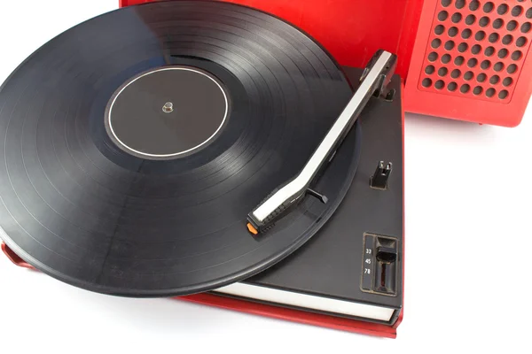 Vintage record player - portable turntable on white — Stock Photo, Image