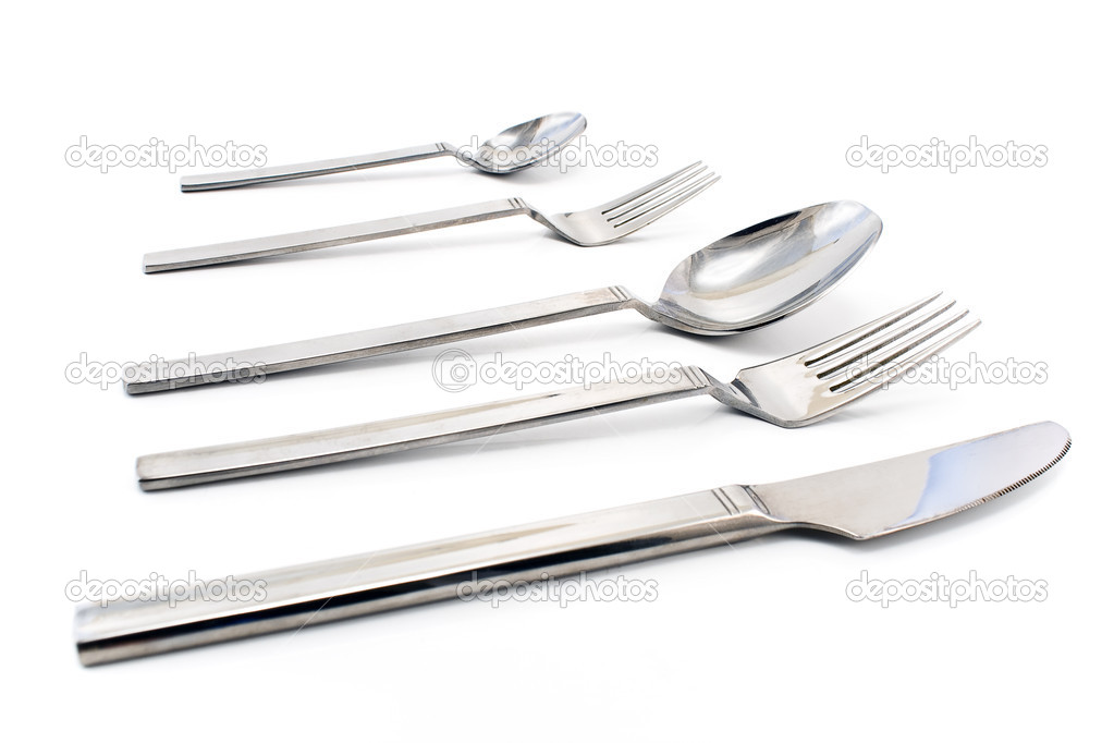 Cutlery set with Fork, Knife and Spoon isolated on white