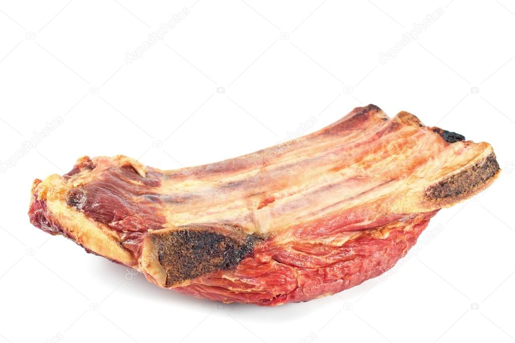 Smoked pork ribs and meat isolated on white