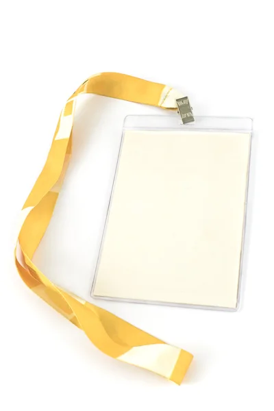 Boş kimlik kartı etiketinin üzerinde beyaz izole — Stok fotoğraf