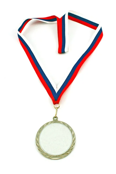 Silver medal with color stripes isolated on white — Stock Photo, Image